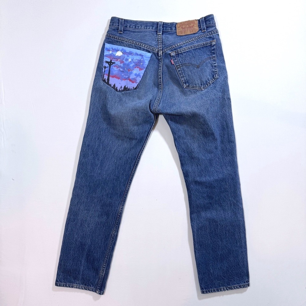 Levi's 501 Vtg 90s USA Button Fly Jeans Custom Art Hand-Painted Denim 30 30x29